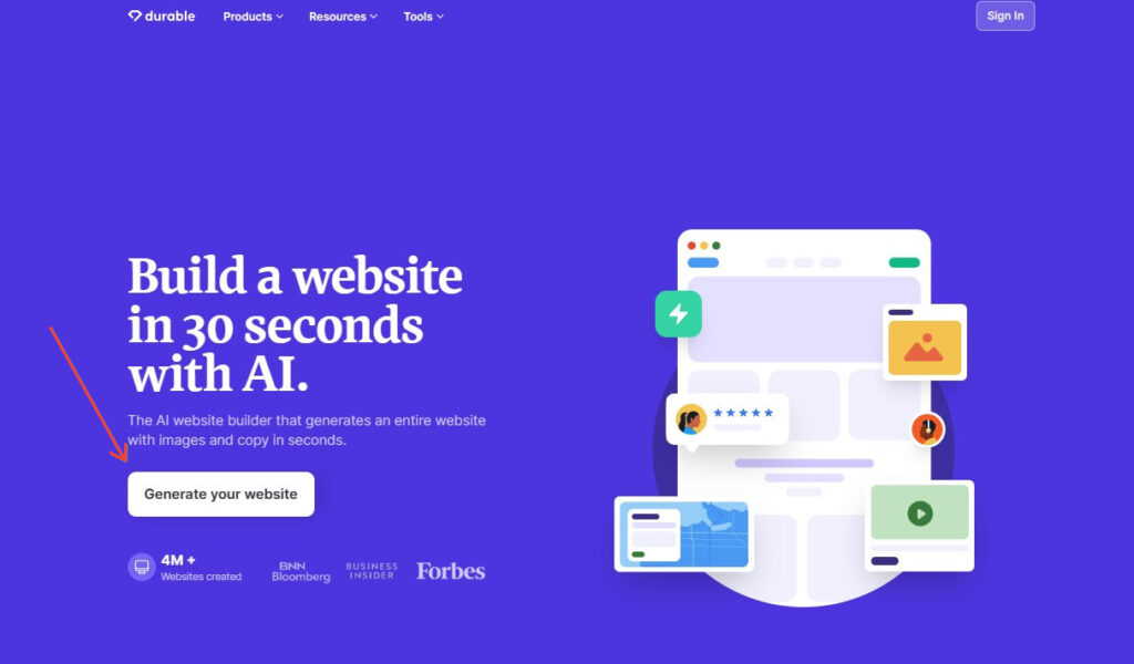 Build a website in 30 seconds with AI.