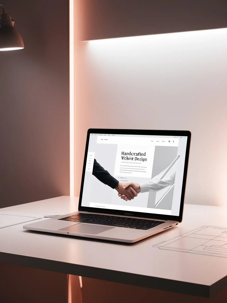 Minimalist workspace featuring a handcrafted website on a laptop, symbolizing small business empowerment, partnership, transparency, and digital craftsmanship.