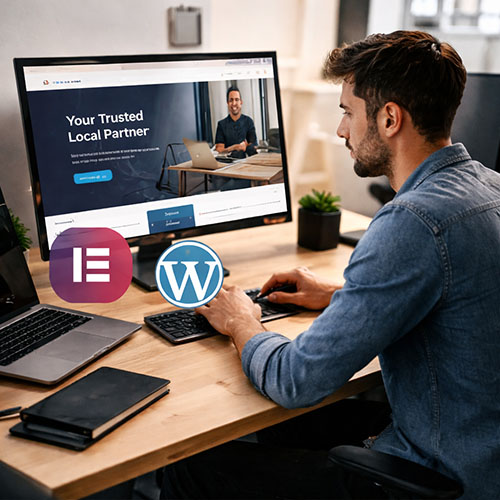 web developer building a professional WordPress website on a computer